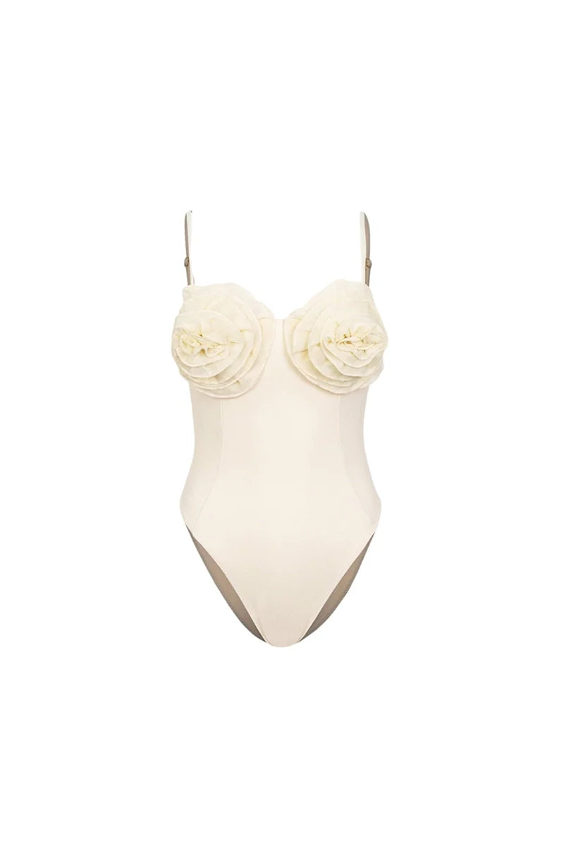 Floral Appliqué Solid One-Piece Swimsuit