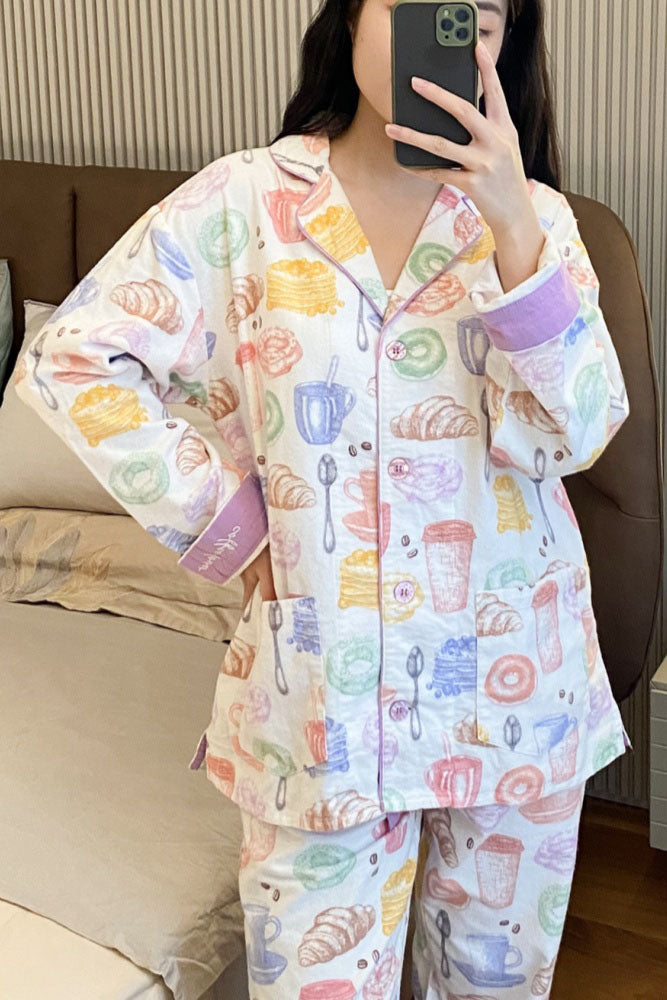 Conjunto de Pijama com Estampa de Chá com Leite e Pão