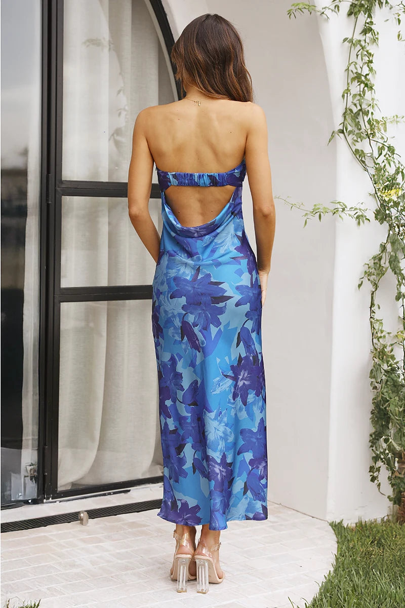 Robe longue Miya - Bleu fleuri