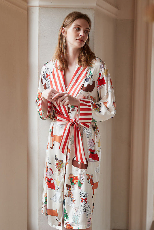 Christmas Dog Print Robe Set