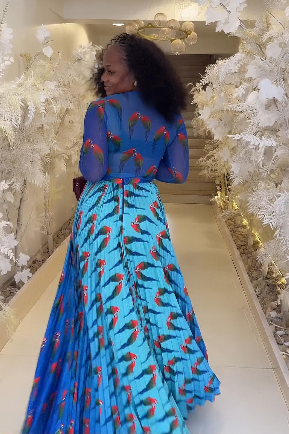 Sky Blue Parrot Swing Bodysuit Skirt Set