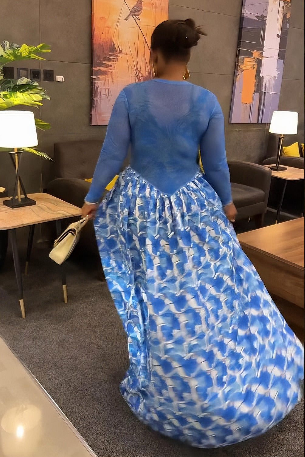 Oceanic Abstract Pleated Maxi Dress