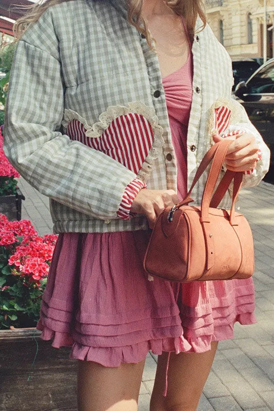 Chaqueta de bolsillo de corazón a cuadros rosa