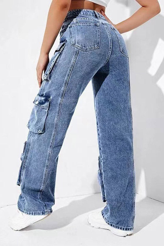 High-Waisted Denim Cargo