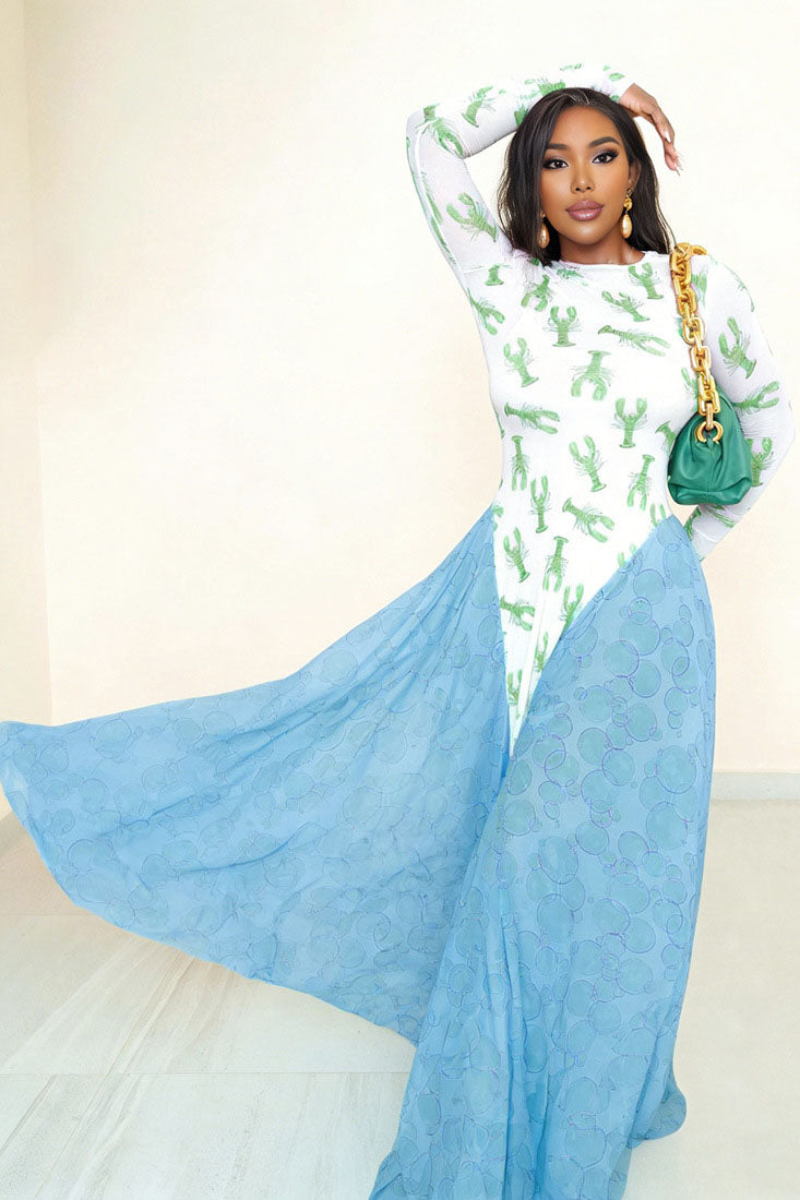 Sjov hummerprint flydende maxikjole