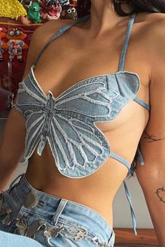 Butterfly Halter Crop Top