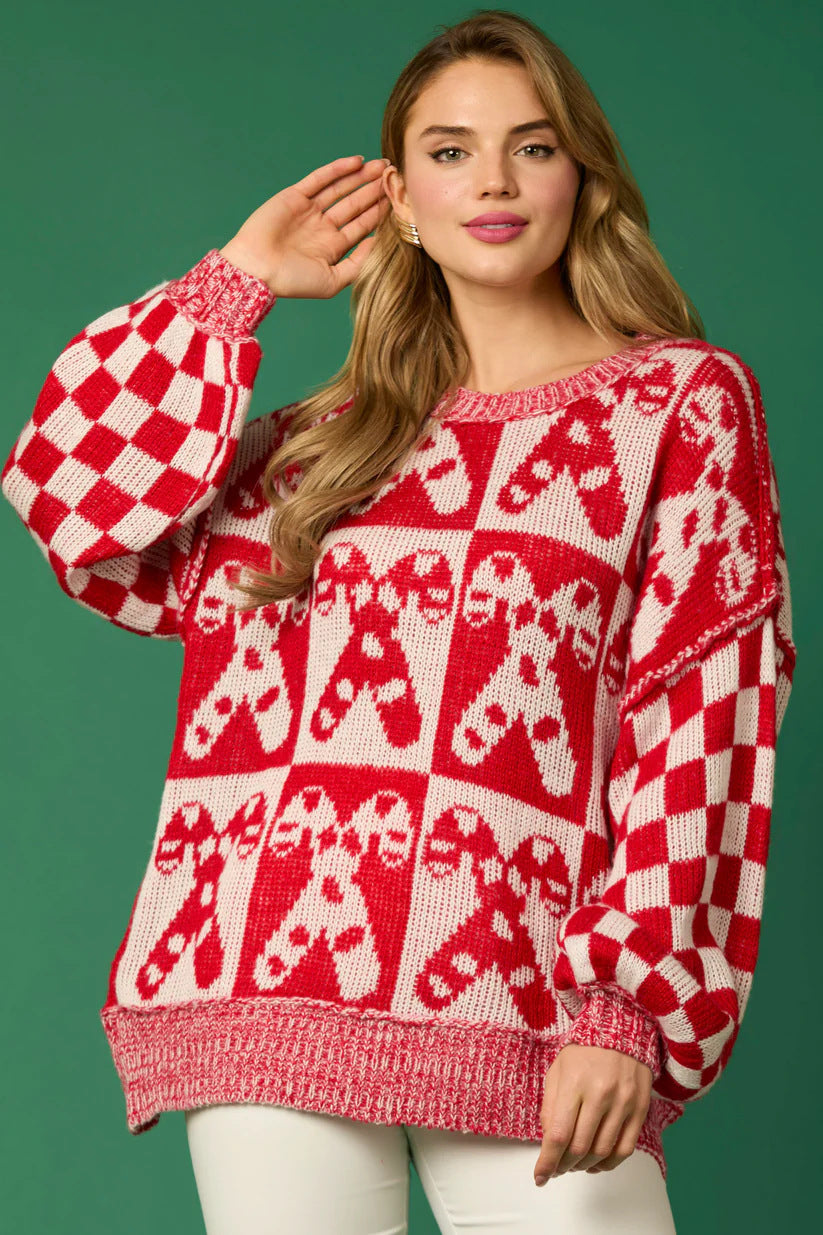 Candy Cane Julenåle & Gingerbread Man Strik sweater