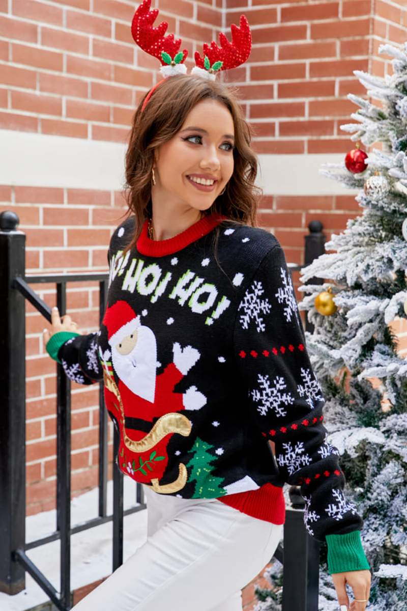 Crewneck Casual Brodert Santa Sweater