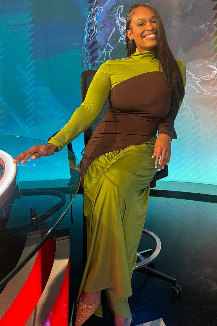 Abito lungo fluido a blocchi di colore arte moderna