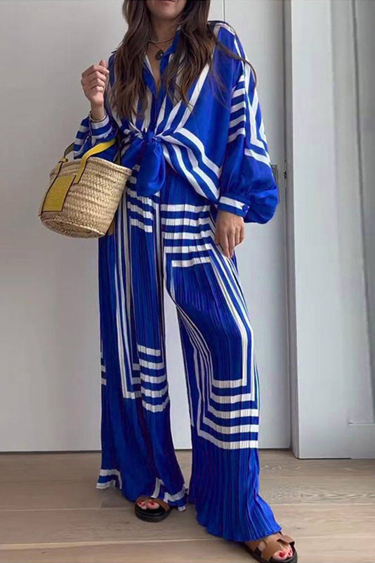 Printed Striped Pleated Suit