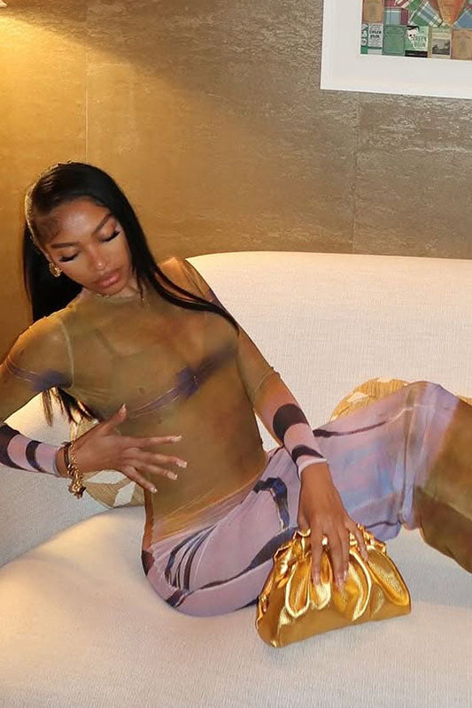 Abito lungo a rete verde giada