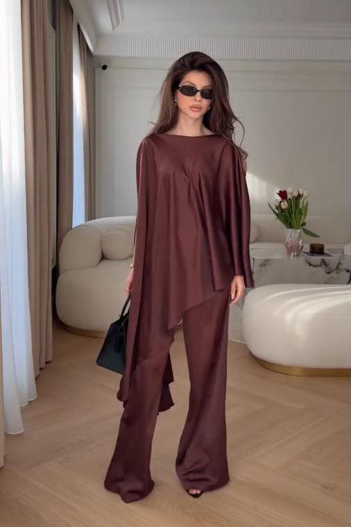 Cape-Ärmel Weitbein-Hosen-Set