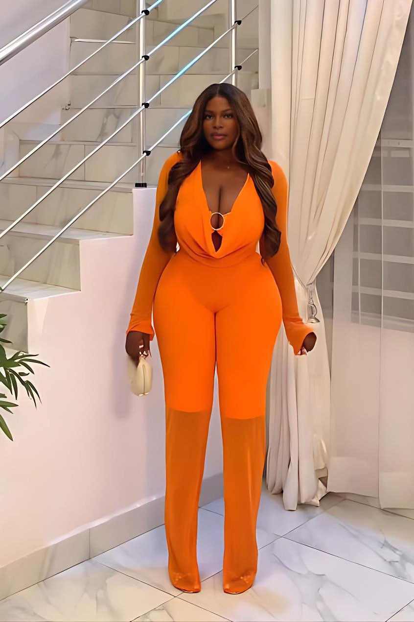 Conjunto transparente vibrante de tres piezas en naranja