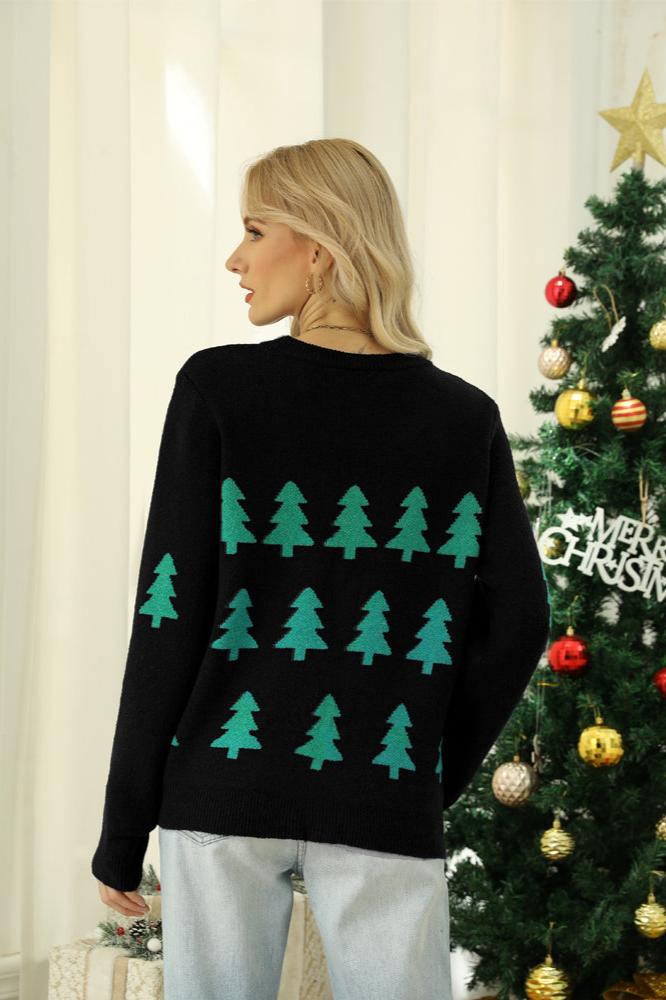 Maglione lavorato a maglia con albero di Natale con paillettes scintillanti