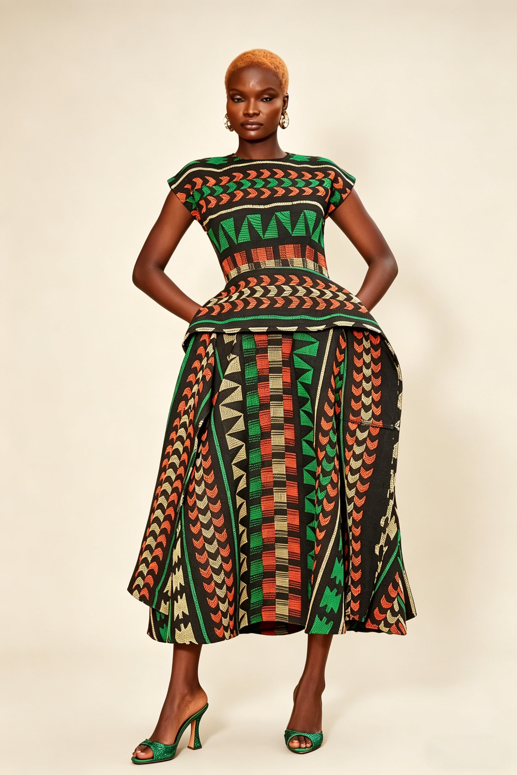 Tribal Pattern Swing Midi Dress