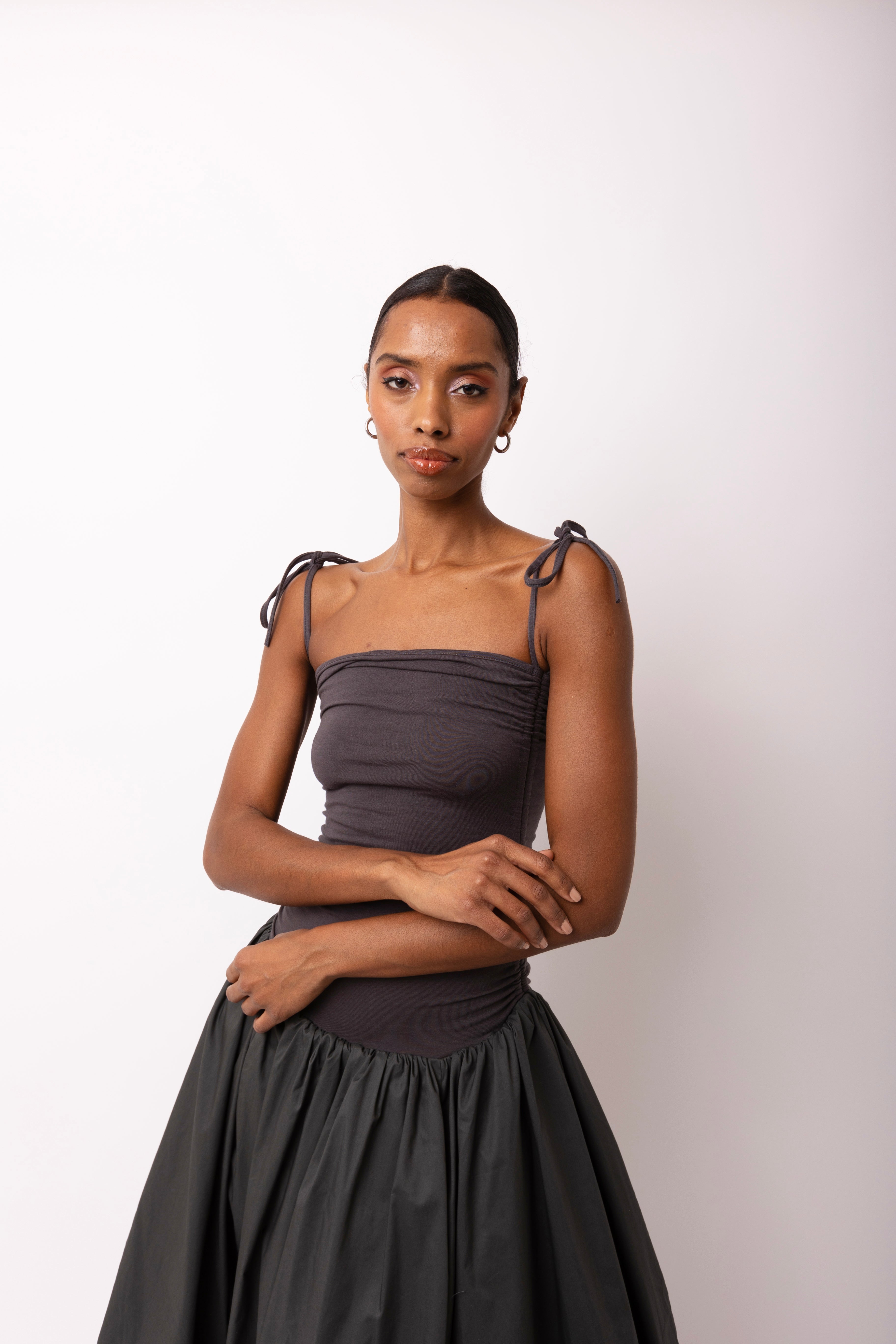 Allen Dark Grey Fluffy Midi Dresses