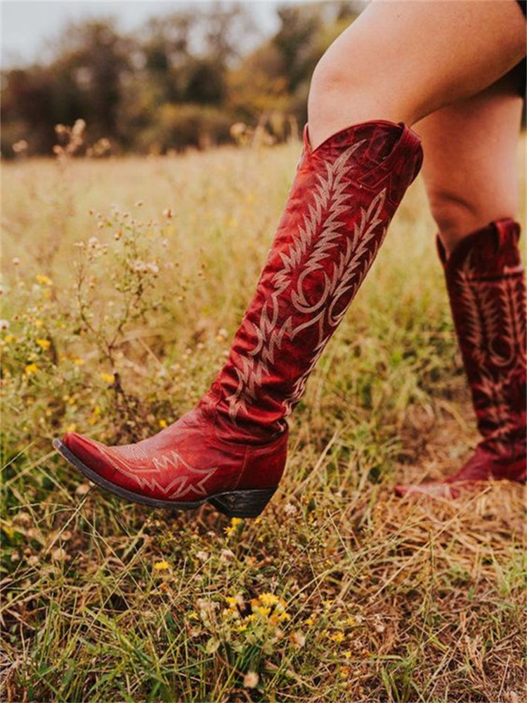 Vintage Western-Cowboy Knéi-héich bestickte Stiwwelen