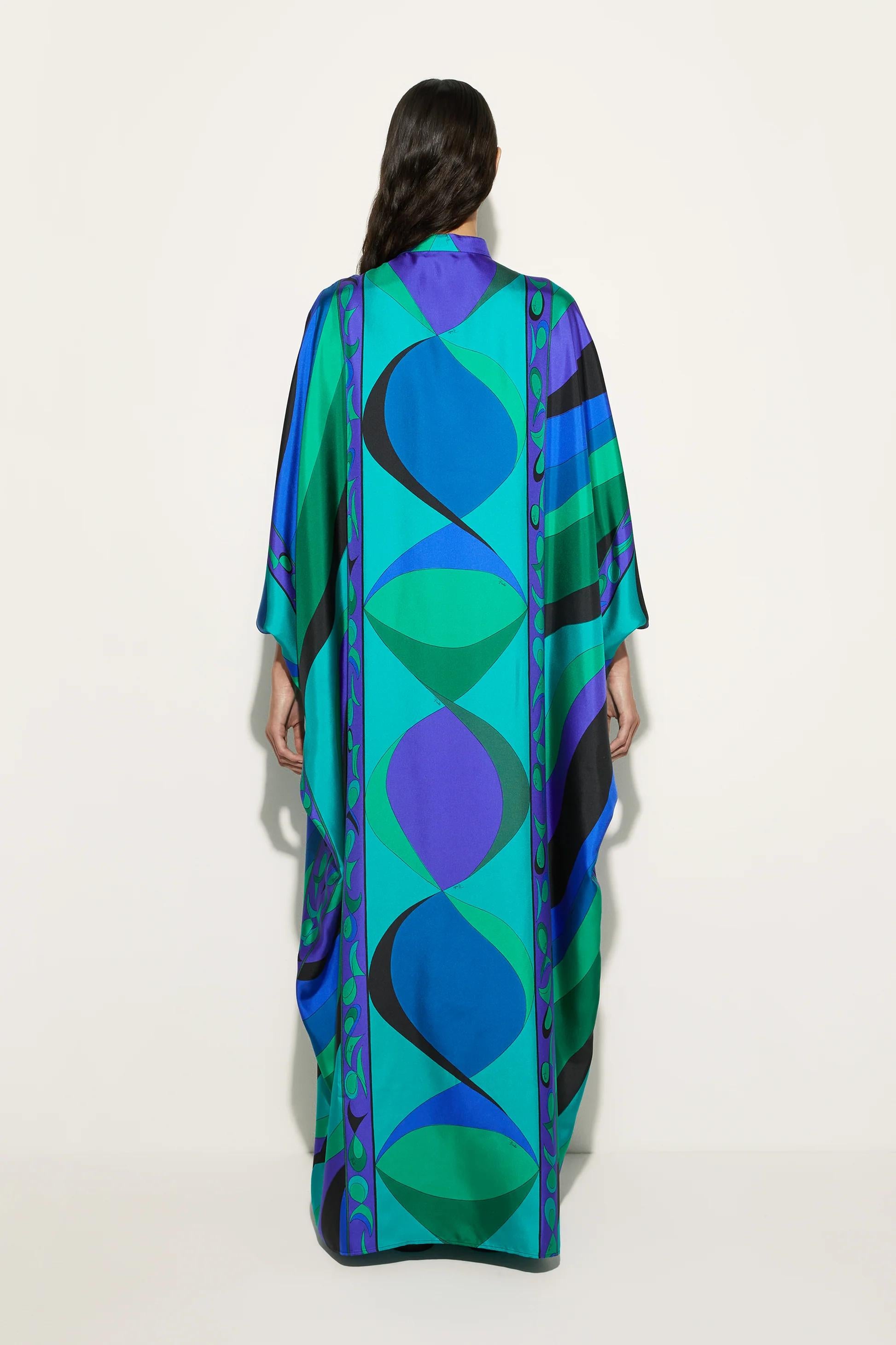 Psychedelic Swirling Iride Satin Kaftan