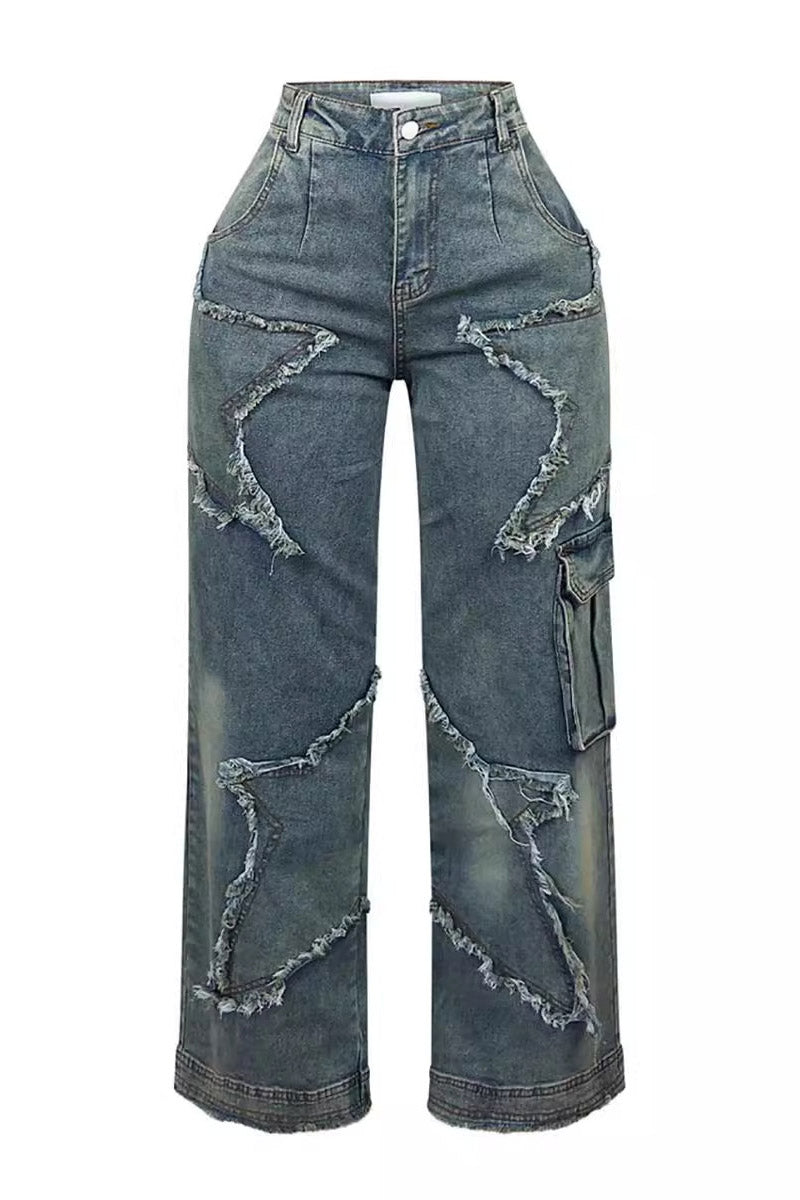 Straight Jeans med Rhinestone Detalje