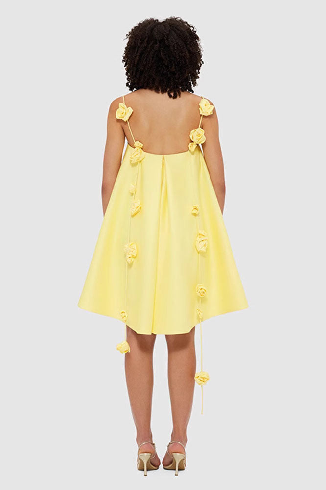 Yellow 3D Floral Loose Fit Short Dress