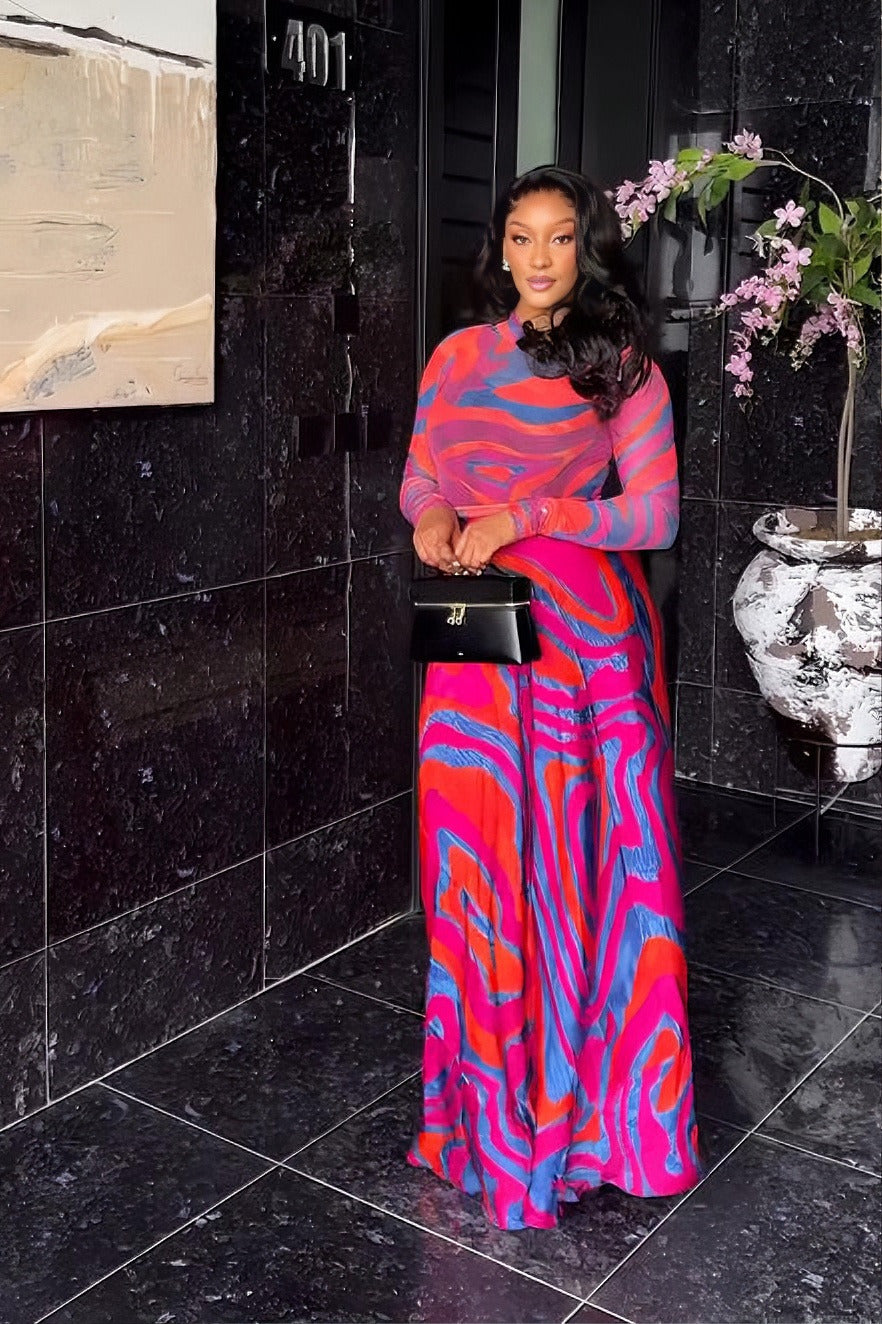 Psychedelic Colorful Vortex Maxi Skirt Set