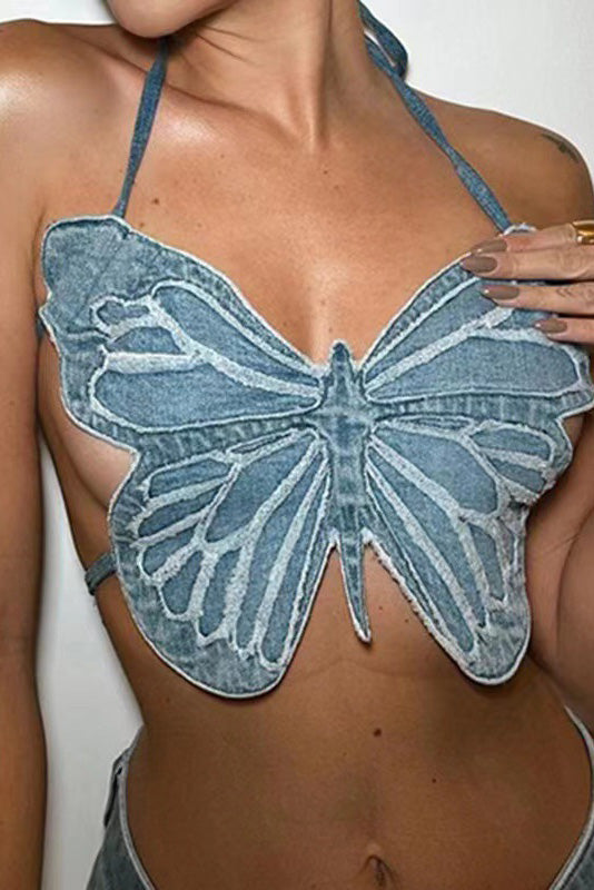 Butterfly Halter Crop Top