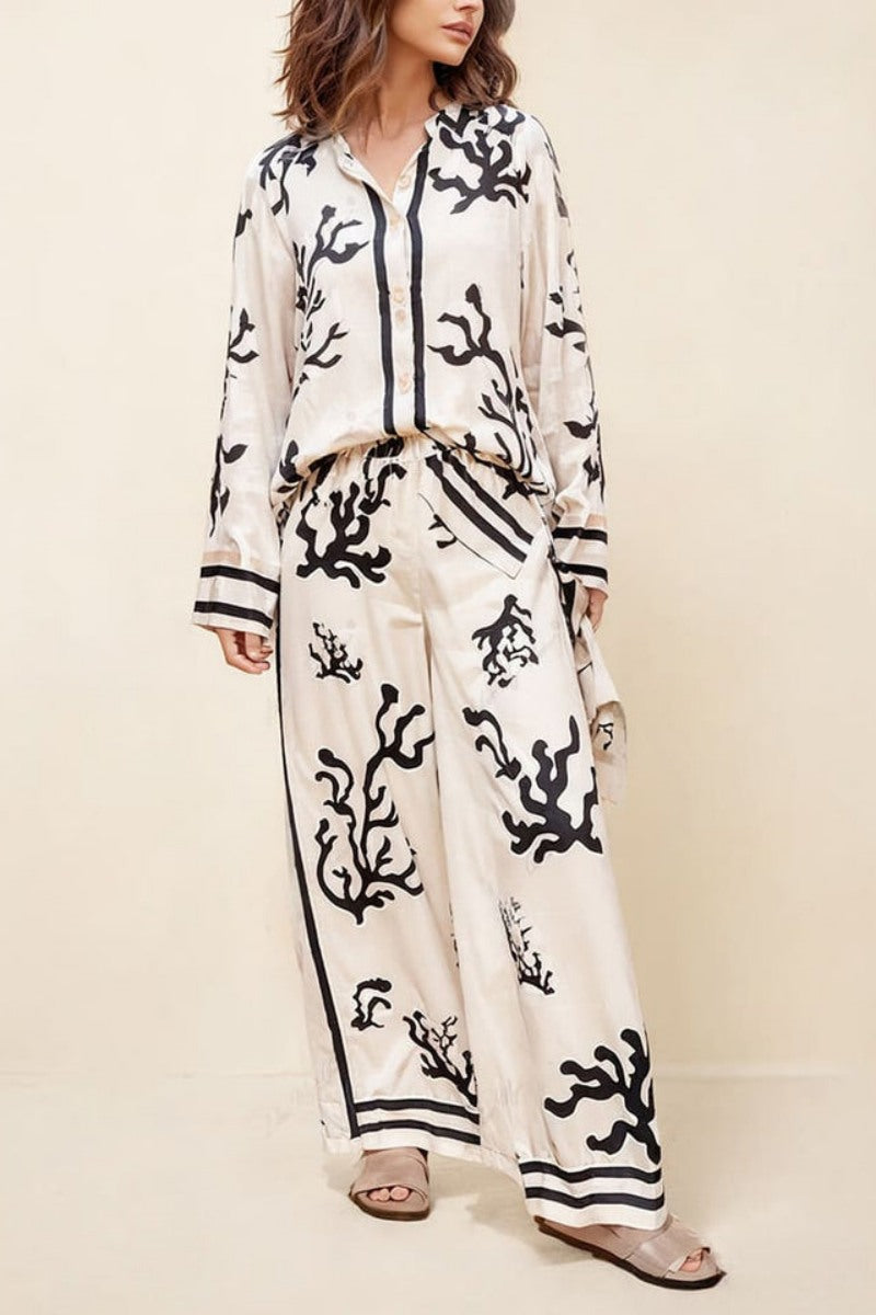 Wide-Leg Silhouette Printed Pants-Set