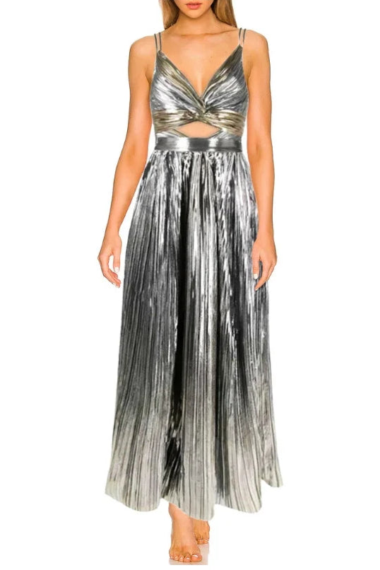 Cutout Silver Patchwork One-Piece with Skirt