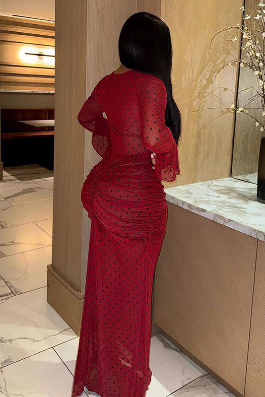 Ozeanbloe Geplisserte Spitzen Maxi Kleed