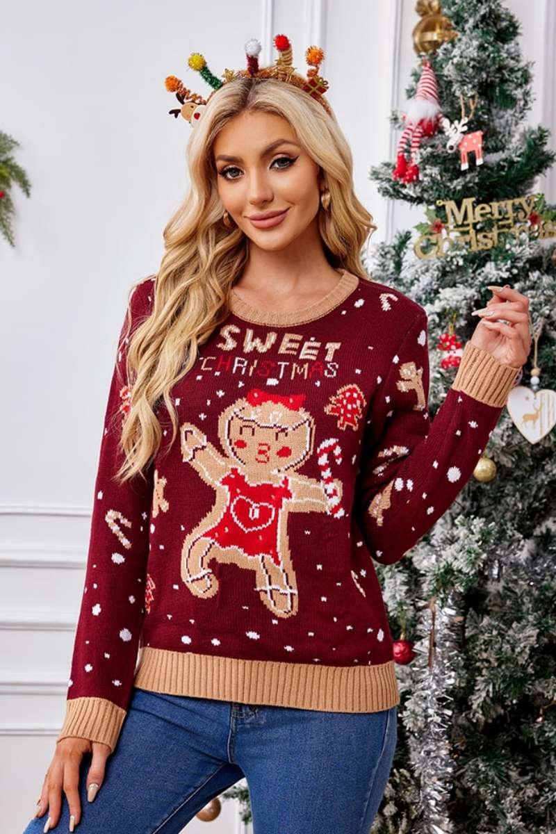 Ležérní vyšívaný svetr Crewneck – Gingerbread Man