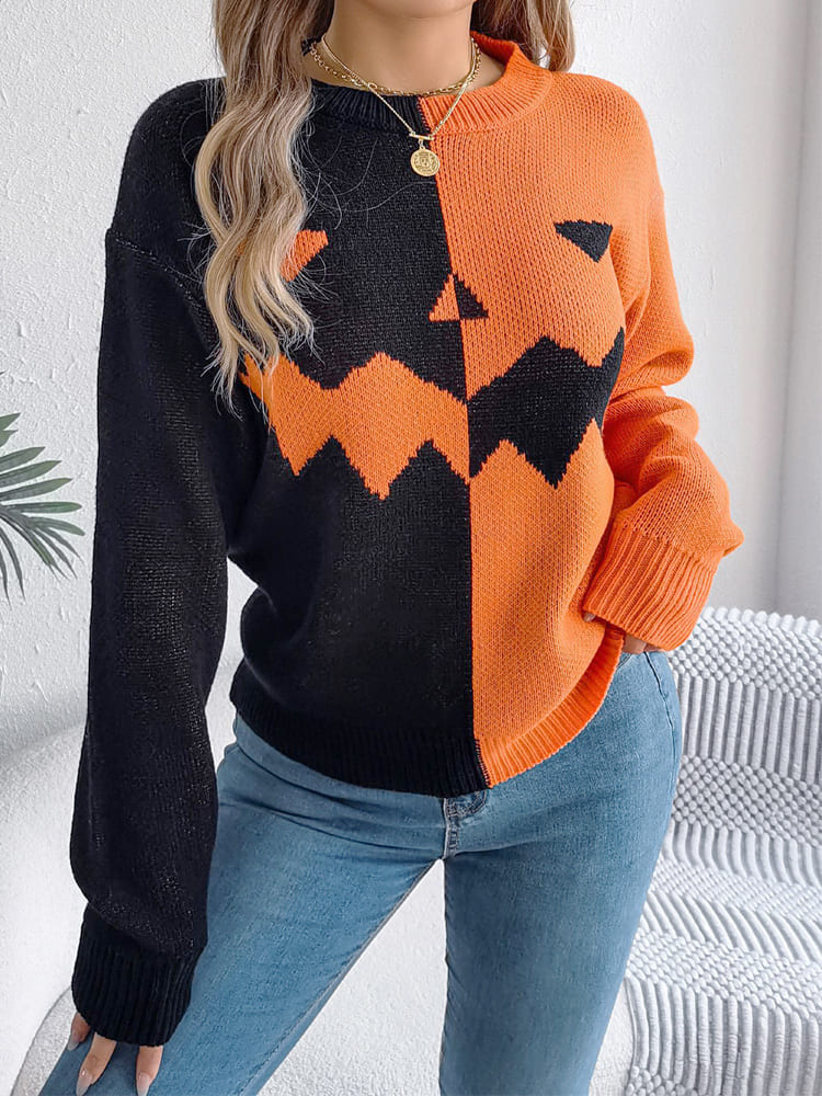 Ghost Pattern Long Sleeve Crew Neck Sweater