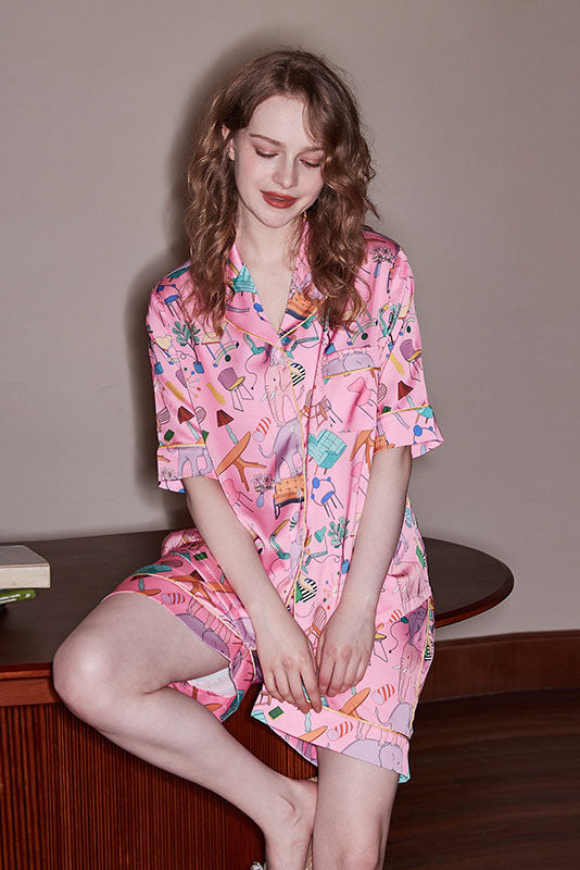 Loungewear-set met korte mouwen en olifantenprint