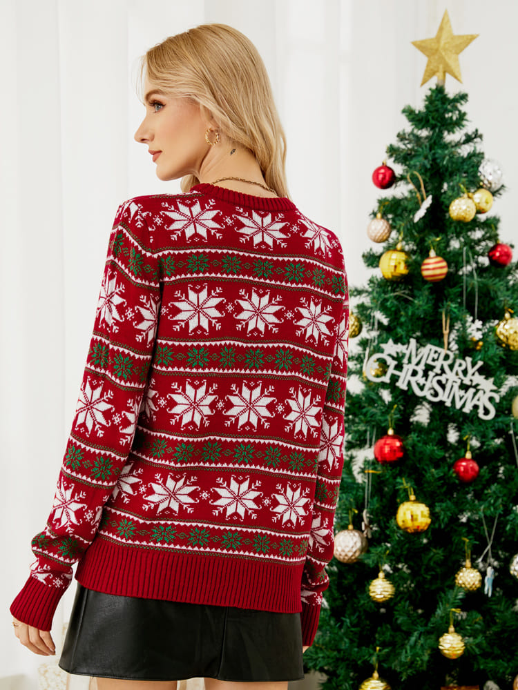 Pull en tricot brodé de flocon de neige décontracté de Noël