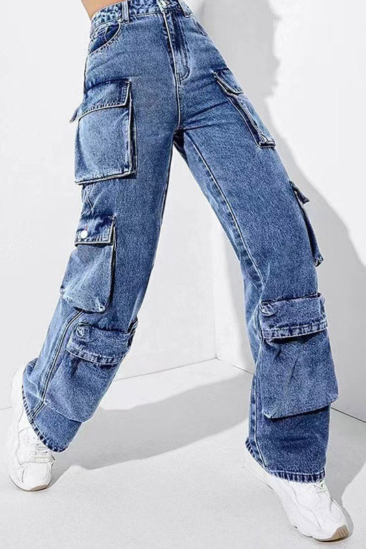 High-Waisted Denim Cargo