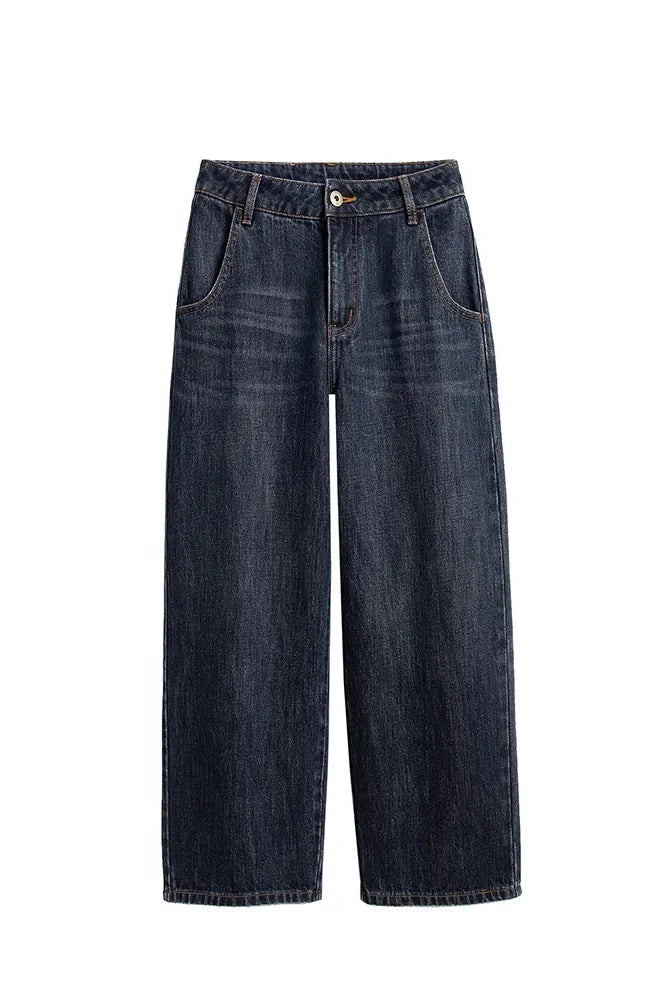 Denim cargobroek met hoge taille