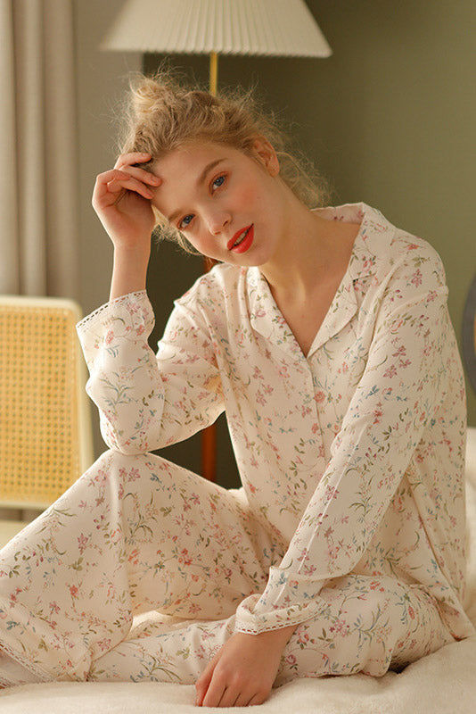 Satin Blossom Blomsterprint Pyjamas sæt