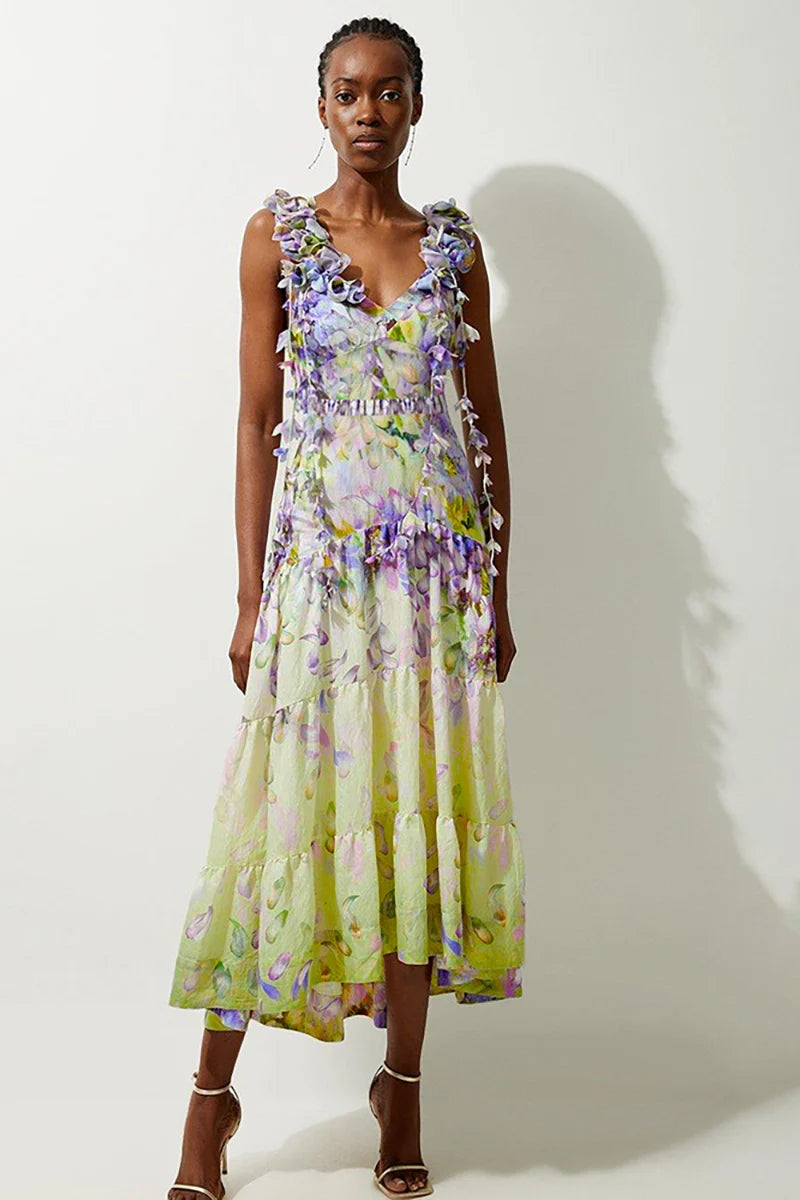 Floral Appliqué Tie-Up Fairy Style Swimsuit