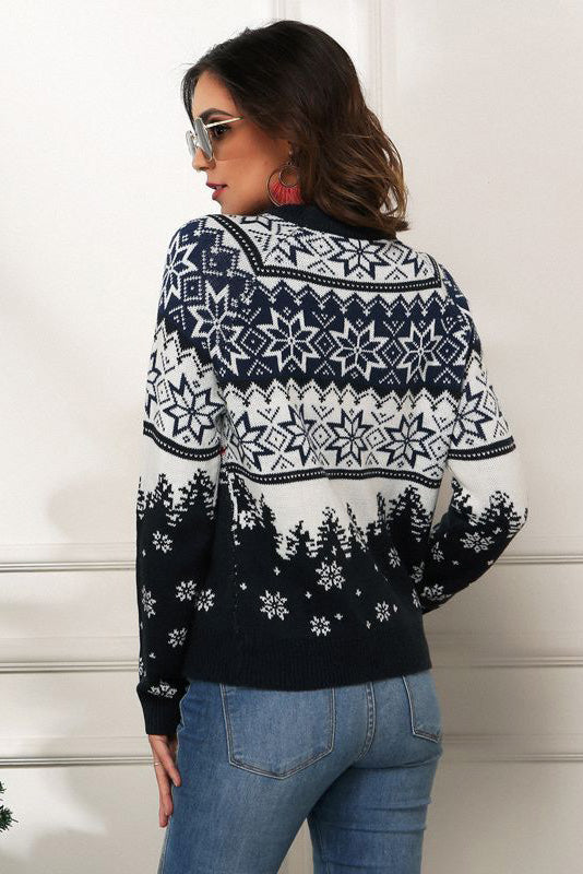 Snowflake and Truck Print Christmas Sweater