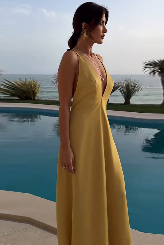 Golden Breeze – V-Neck Bodycon Dress