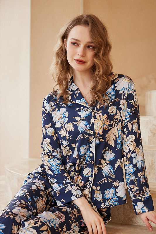 Begonia Flower Print Långärmad Pyjamas Loungewear Set