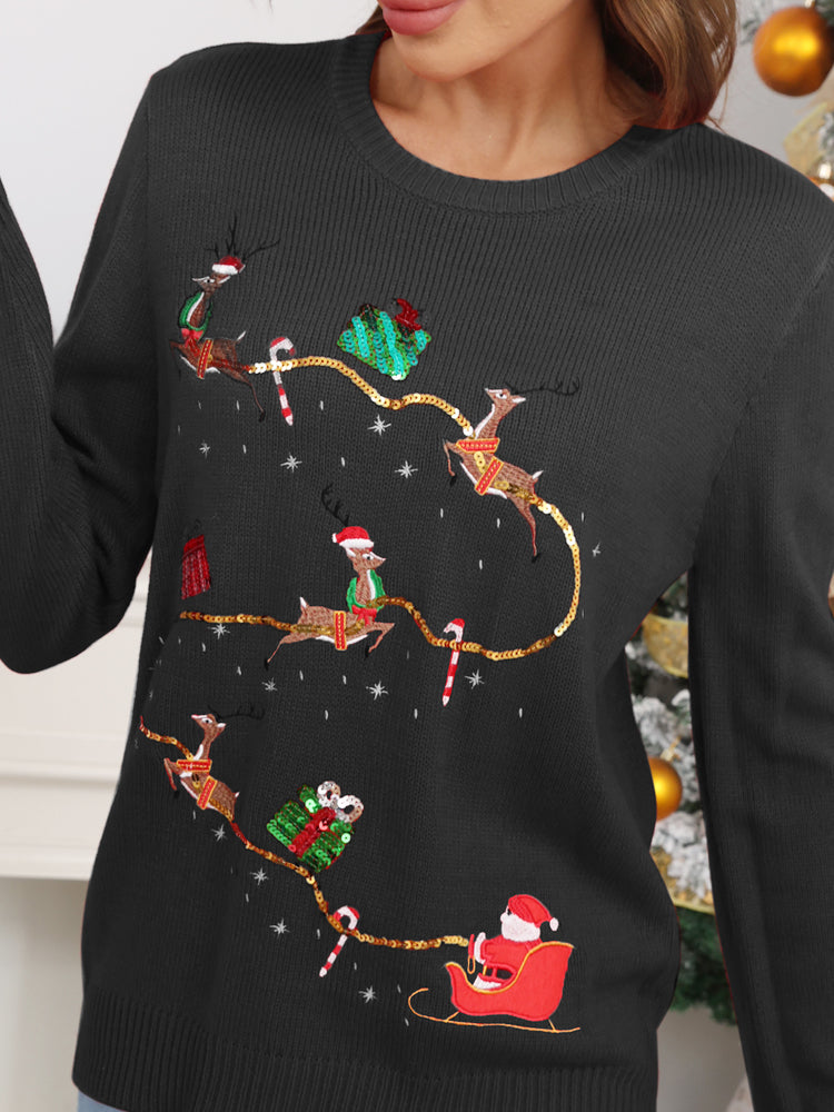 Chrëschtdag Cute Reindeer bestickt Stéck Pullover