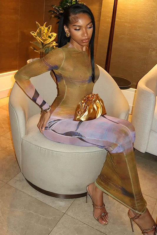 Abito lungo a rete verde giada