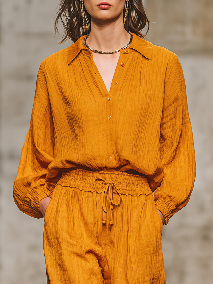 Casual retro orangefaarwege Set mat Hiem an Hosen