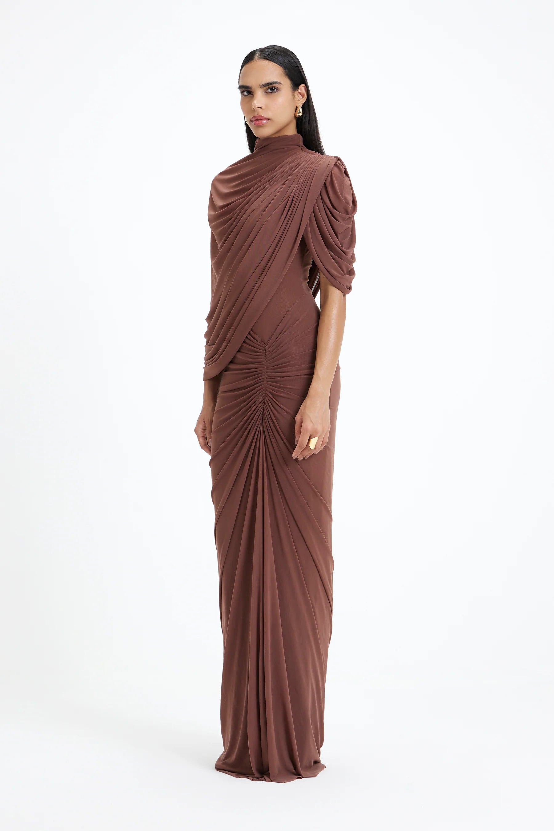 Timeless Asymmetrical Mocha Luxe Dress