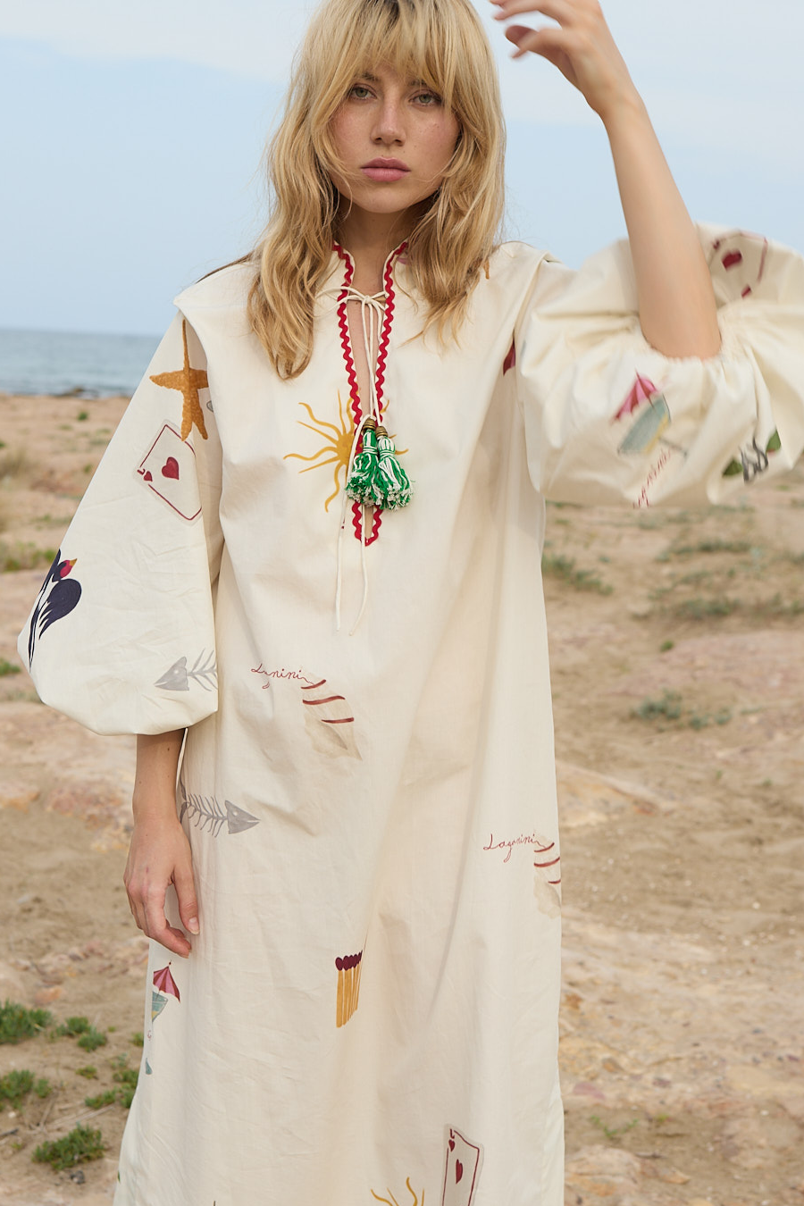 Artistic Graphic Print Puff Sleeve Maxi Dress