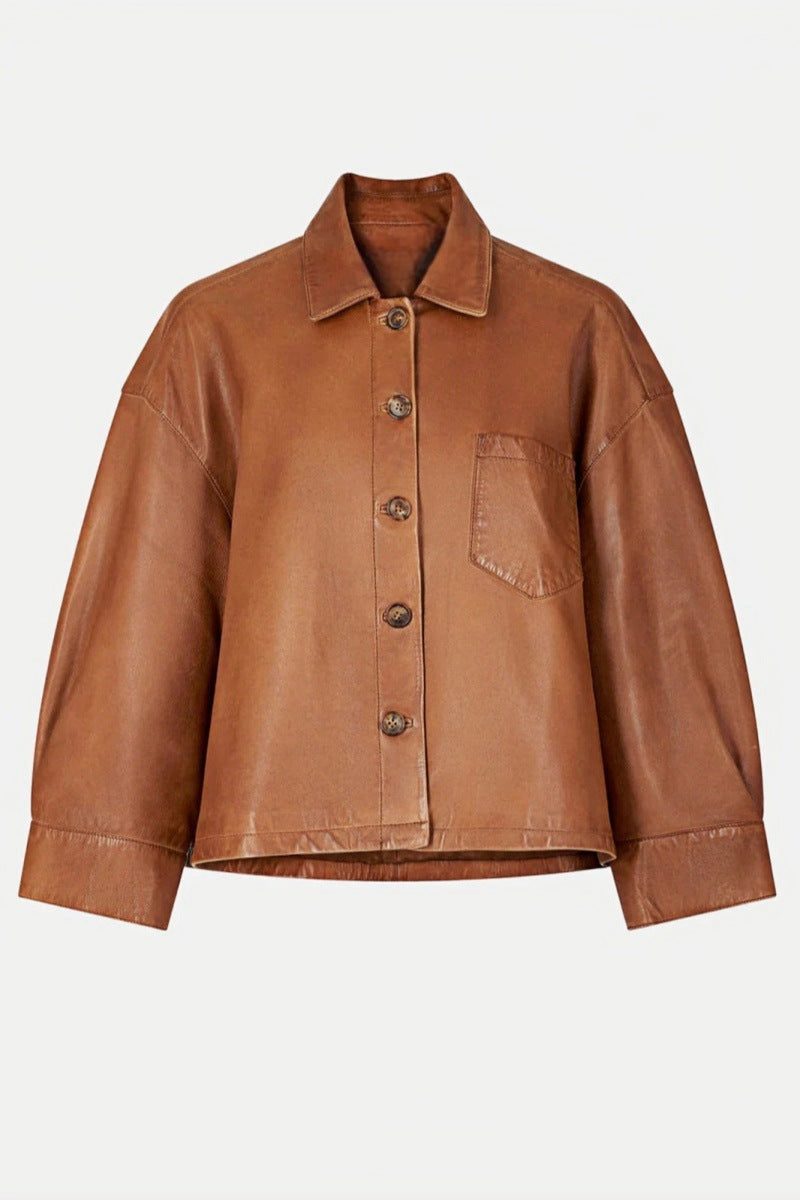 Minimalist Boxy Leather Short Jacket