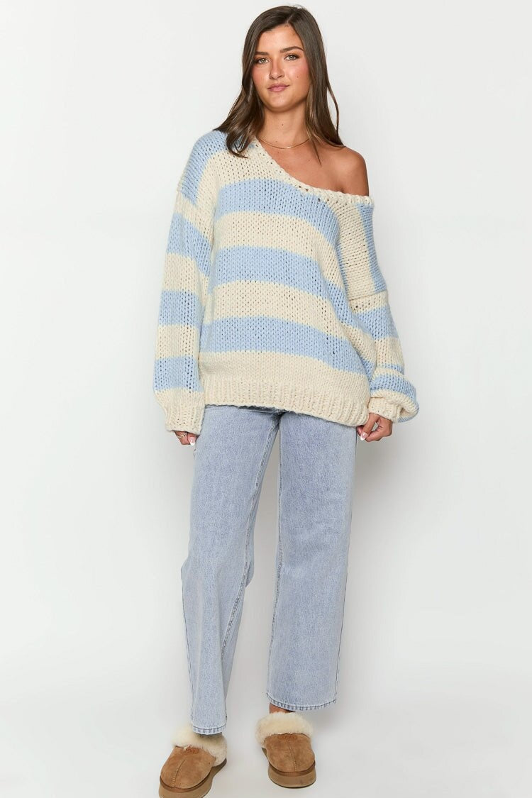 Off-shoulder stribet sweater