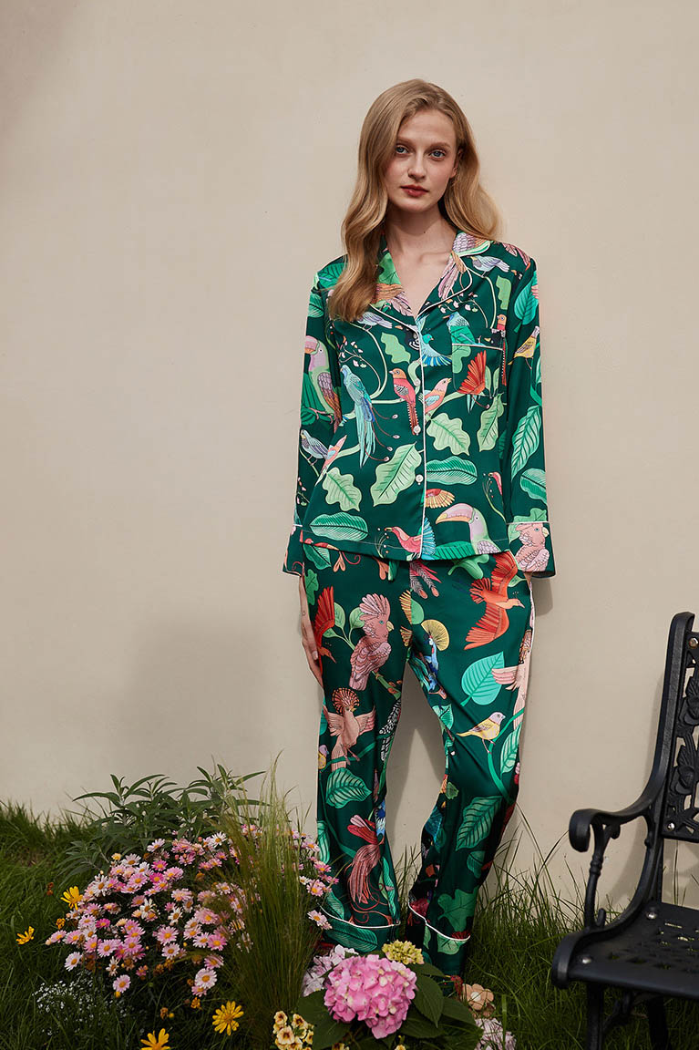 Ensemble de Loungewear à Manches Glacées Imprimé Tigre et Singe