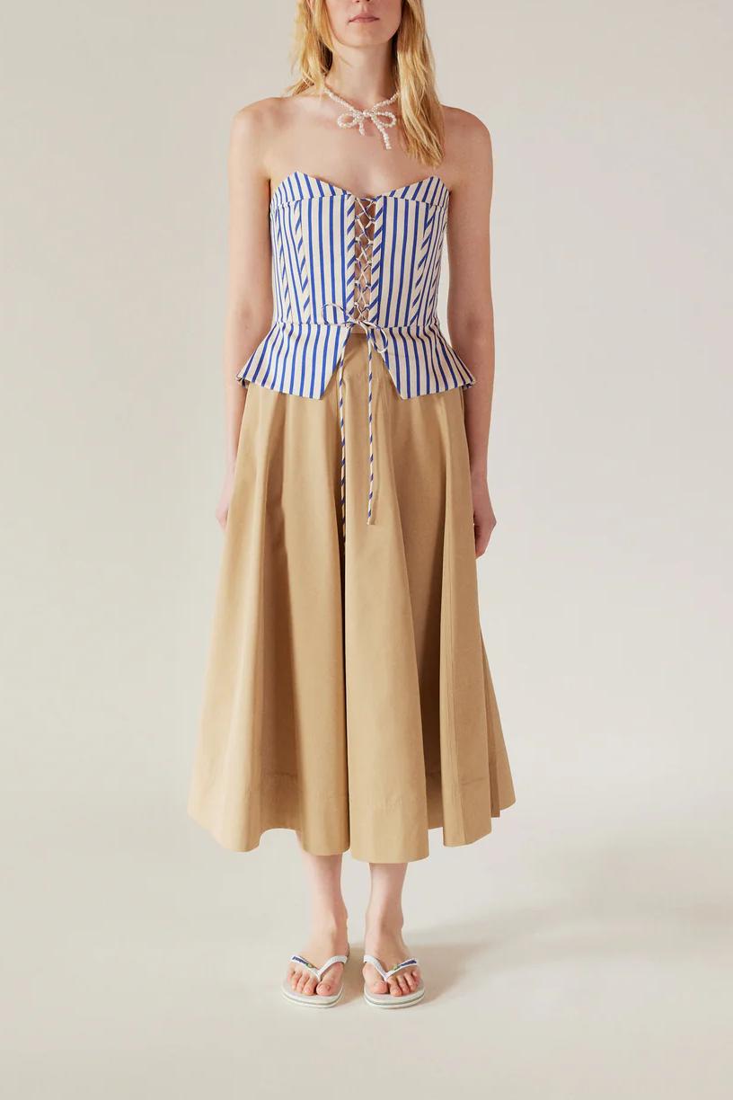Floral Shape Cutout Top & Pleated Cotton-Poplin Midi Skirt