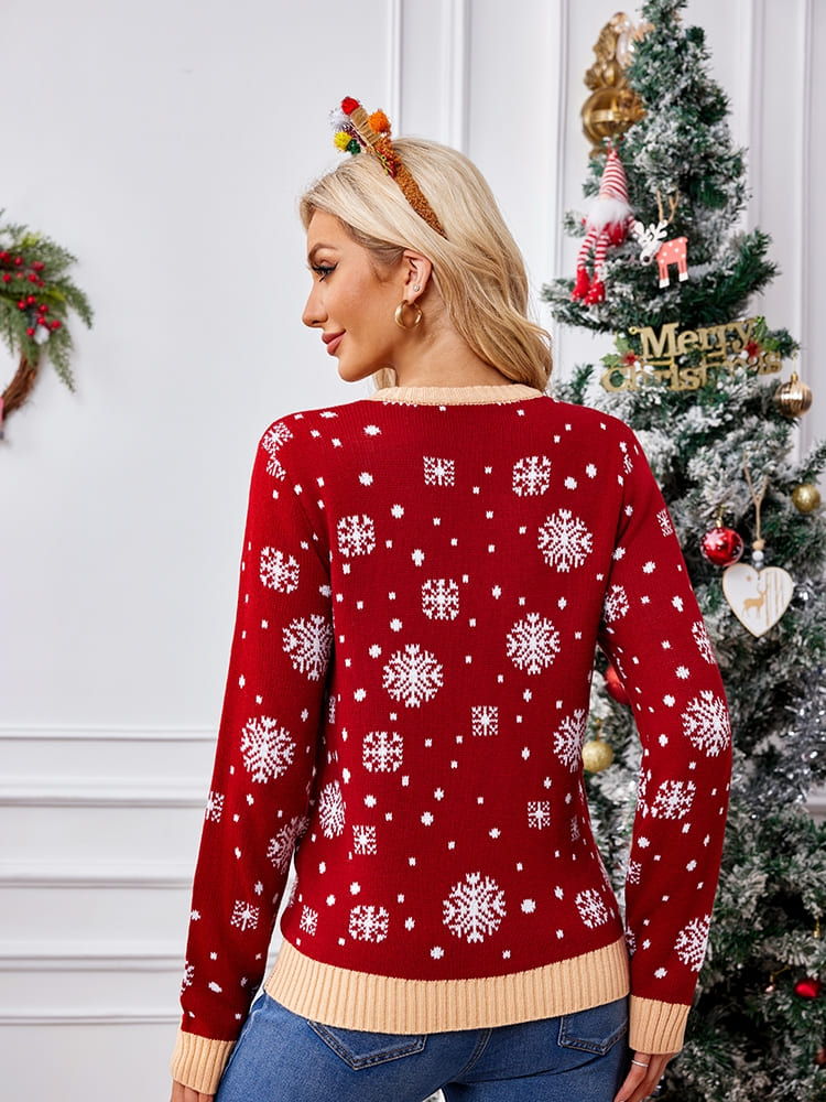 Lässiger, bestickter Pullover mit Rundhalsausschnitt – Weihnachtsmann und Pinguin